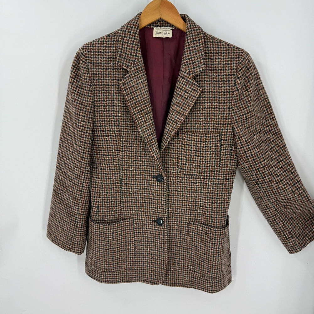 Liz Claiborne for Neiman Marcus, vintage wool Brown Houndstooth Blazer 12